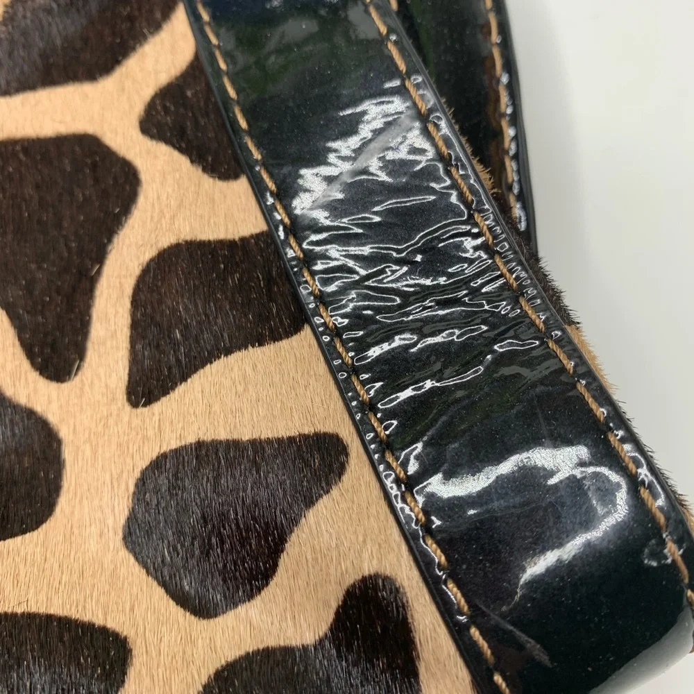 Rafe Leopard Print Clutch with Black Patent Trim and Gold Hardware